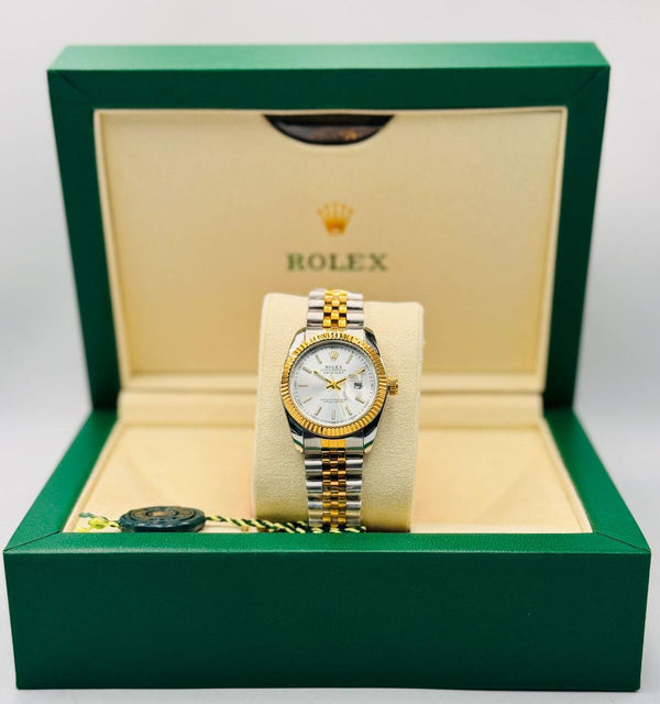 ساعة رولكس ديت نسائية فاخرة بإطار ستانلس ستيل وسوارية