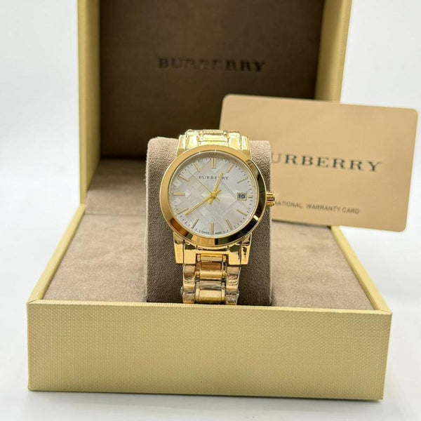 ساعة نسائية فاخرة بمينا بنقشة دوائر المميزة (Burberry) ساعة بربري